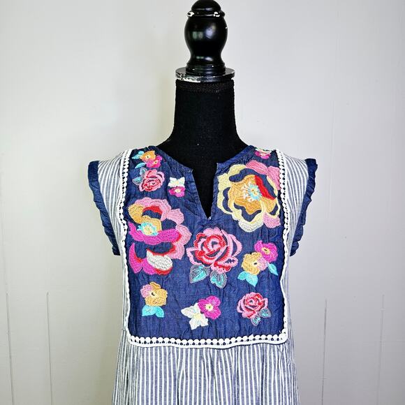 Andree by Unit Spring Sleeveless Dress Floral Embroidered Boho Easter Size Small - Picture 6 of 13